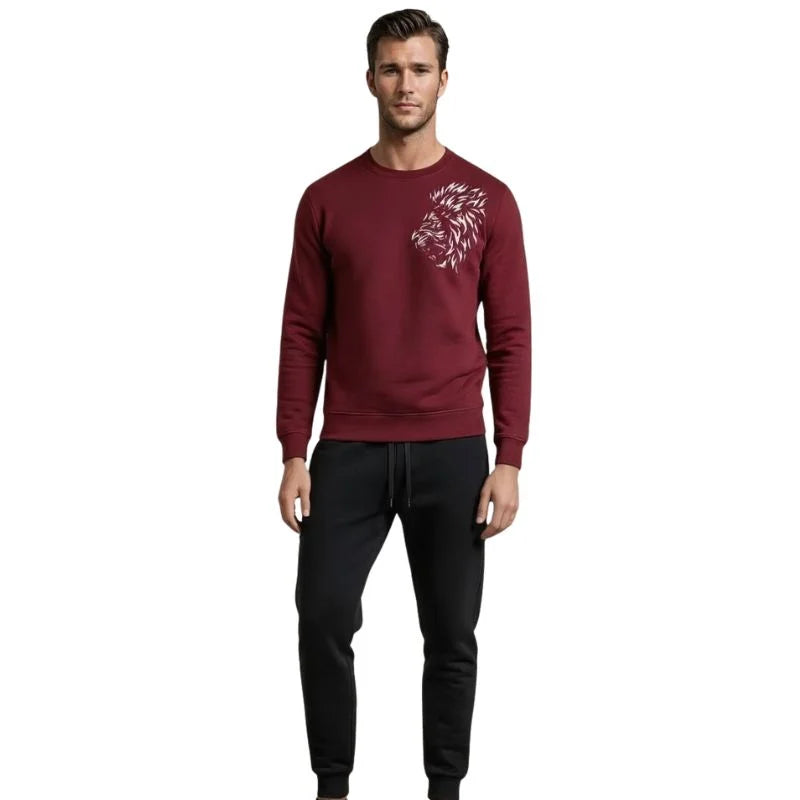LION Printed White Tracksuit Sweatshirt & Trouser | Warm & Comfortable Winter Wear | Medium