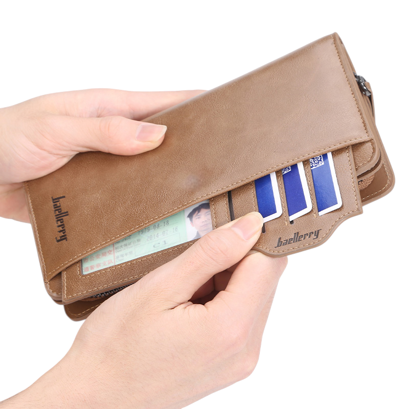 Long Wallet for Men & Women with Zipper Pocket - Black