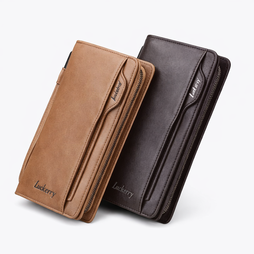 Long Wallet for Men & Women with Zipper Pocket - Black