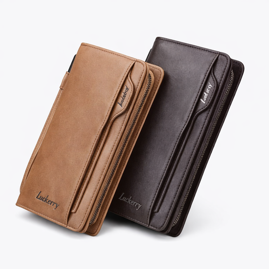 Long Wallet for Men & Women with Zipper Pocket - Black